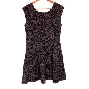 Loft Black Grey Animal Print Fit & Flare Mini Dress Size 4